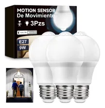 Comprar 3 Focos Led Ahorrador Con Sensor De Movimiento 9w E27 127V foco con sensor movimiento,focos con sensor movimiento,focos ahorradores,foco,focos led,foco ahorrador,sensor movimiento