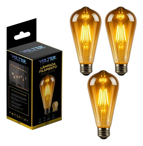 Kit 3 Lâmpada Filamento Led Decorativa Retrô Vintage Âmbar Cor Da Luz Branco-quente