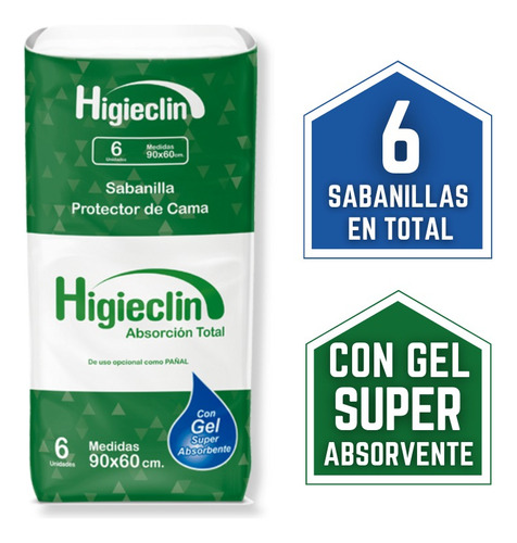 Sabanillas para adultos Higieclin Con Gel 90 x 60 x 6 u