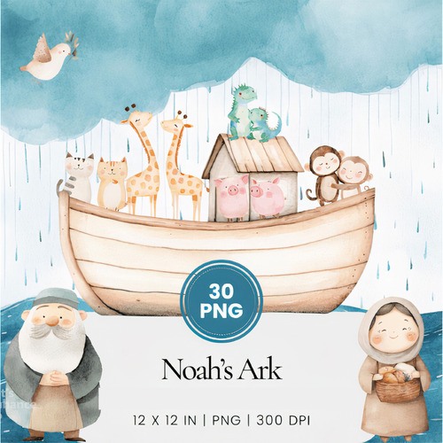 Kit Imagenes Png Clipart - Arca De Noe Acuarela Diseñadores