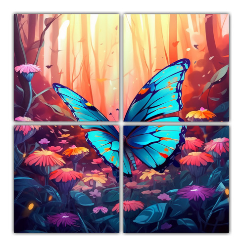 80x80cm Cuadro De Mariposas Volando En Un Mundo Mágico
