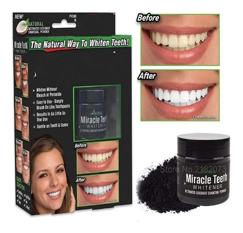 Imagen 2 de 5 de Blanqueador Dental Natural Polvo Carbón Dientes Blancos