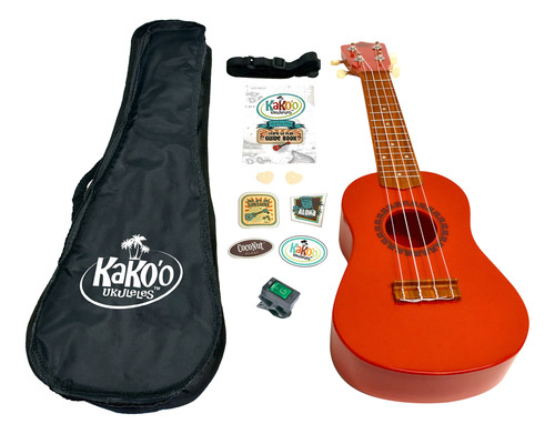 Kako'o Ukelele Soprano Rojo Atardecer Galardonado  Afinador