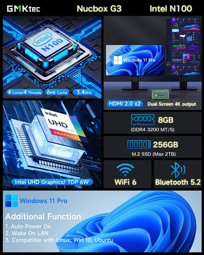 Mini Pc Gmktec G3 Intel N100 8gb Ram 256gb Ssd M2 Win 11 Pro