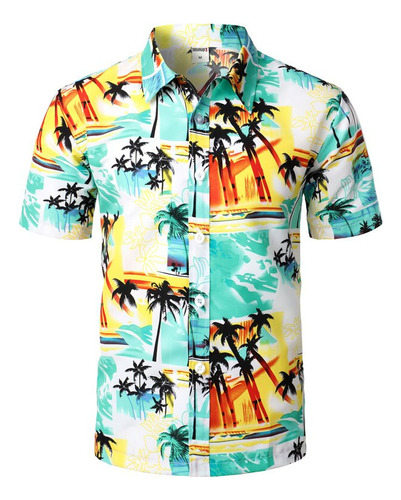 Camisa Hawai Estampado Palmera Hombre Verano Manga Corta Hom