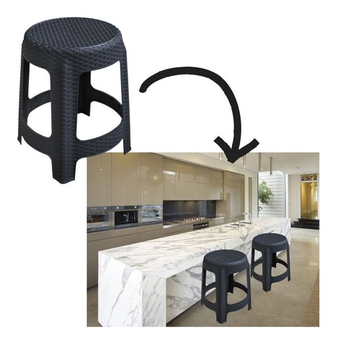 Banqueta Arqplast Rattan Preta Trama Empilhável Resistente