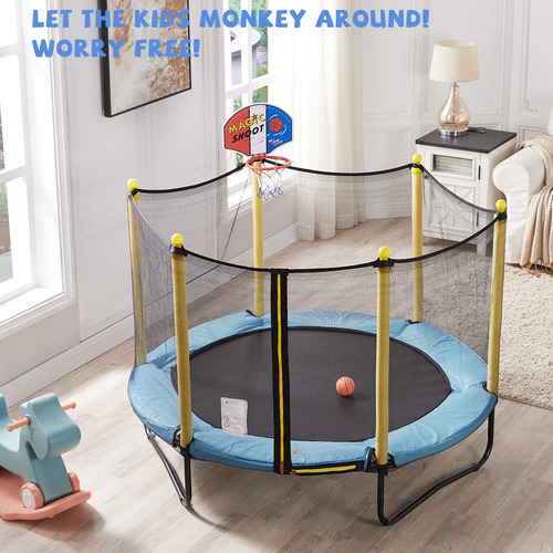 Trampolín De 1.52 Metros Para Niños Con Red Y Aro De Balonce