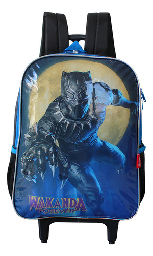 Mochila Escolar De Rodinhas Pantera Negra Marvel Vingadores Cor Preto