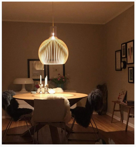 Lámpara Colgante Jaula De Madera + Lámpara Led Incluido