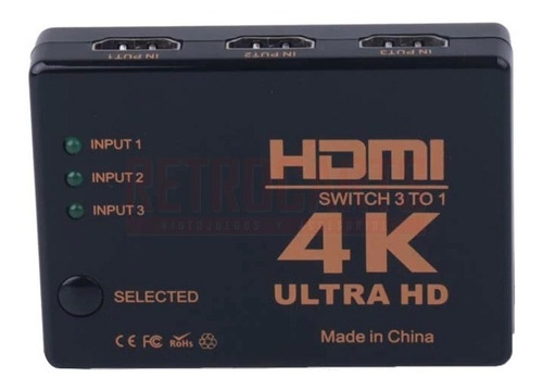 Splitter Hdmi 4k 3 Entradas A 1 Salida (sin Alimentación)