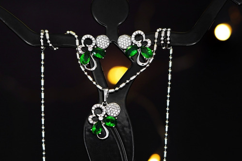 Dije Aretes Oro Blanco 18k Forma Hojas Conjunto Joyas Finas