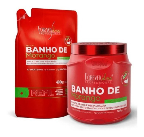 Kit Máscara Banho De Morango 1kg + Refil 400g Forever Liss