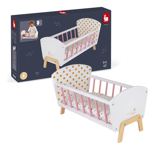 Janod Candy Chic Cama De Muneca - Cuna De Muneca De Madera -