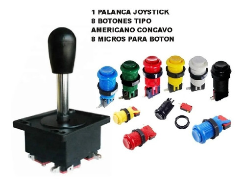 Kit Arcade + 8 Botones Tipo Americano + 8 Micros, 1 Tarjeta 