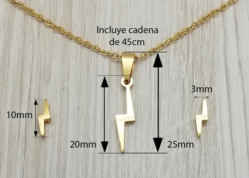 Imagen 3 de 4 de Juego Collar Y Aretes Diseño Rayo Chapa De Oro 22k 3127