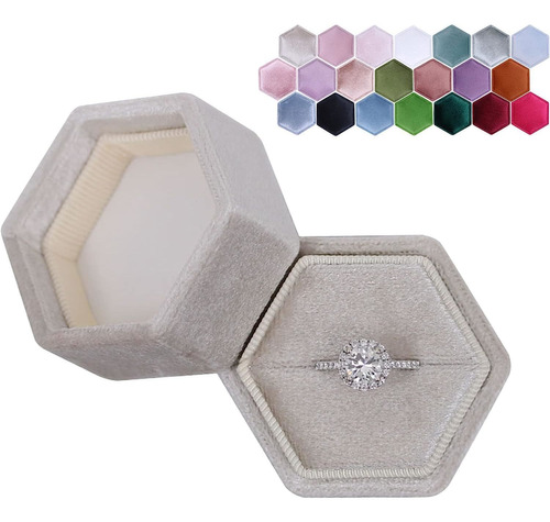 Caja De Anillo Hexagonal De Terciopelo Con Una Sola Ranura,