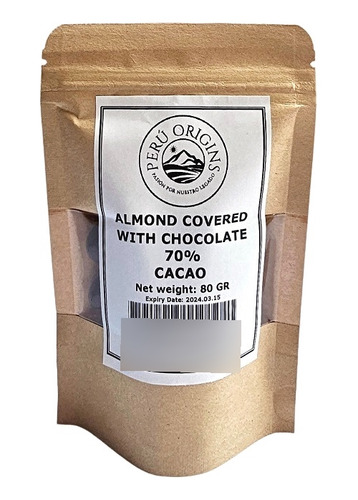 Almendra Recubierta Con Chocolate 70% Cacao Orgánico 80 Gr.