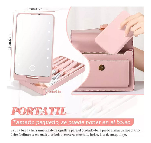 Espejo Maquillaje Led Rotación De 360°incluye Brochas Cosmé
