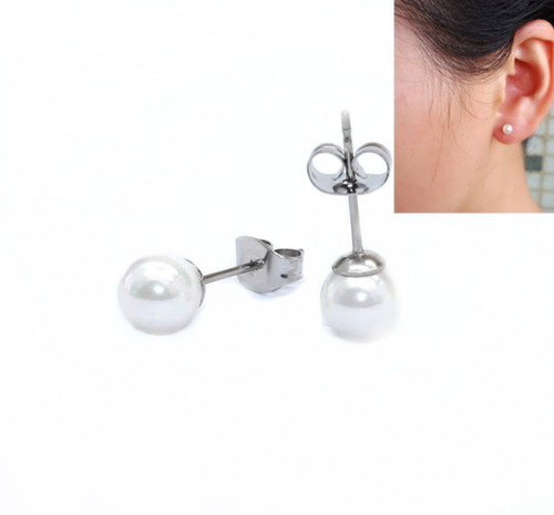 Aretes Topitos Topos 4mm Redondos Acero Perla