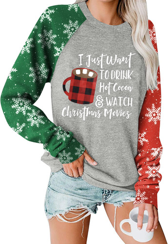 Sudadera Feliz Navidad Para Mujer Diseño Cuadro Manga Larga