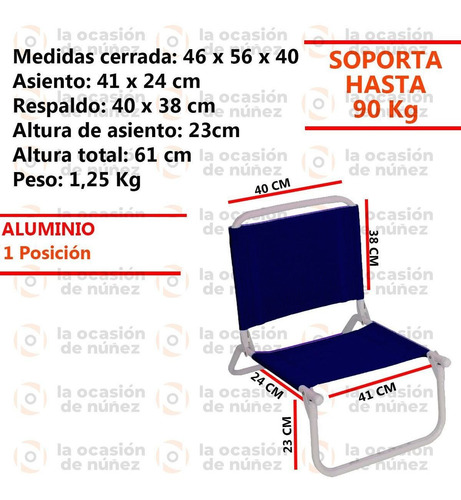 Imagen 2 de 6 de Reposera Silla Playera Aluminio Plegable Playa Camping