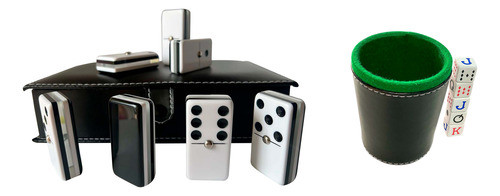 Domino Cebra Deluxe Ingles + Cubilete Liso + Dados De Poker