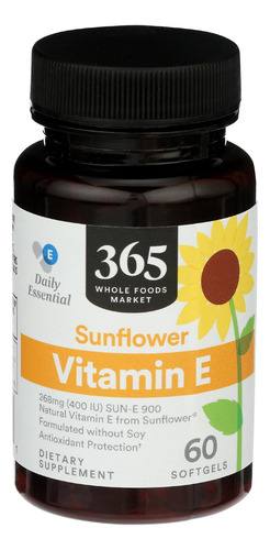 365 Whole Foods Market Vitamina E Girasol 60 Cápsulas