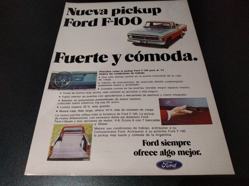 (pa438) Publicidad Pickup Ford F-100 * 1973 (Usado)