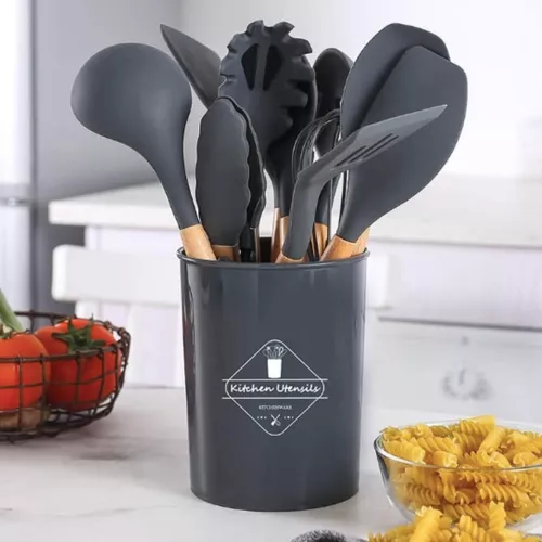 Utensilios de cocina de silicona utensilios de cocina Set – 7 – Juego de  utensilios de cocina de silicona utensilios de silicona Espátula de madera  de