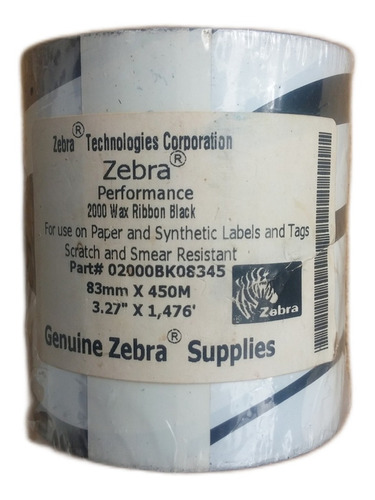 Ribbon Zebra Impresoras Varias (83mmx450mts) Np 02000bk08345