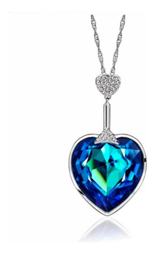 Precioso Collar Corazón De Swarovski Oro 14k Lam + Estuche Color Azul