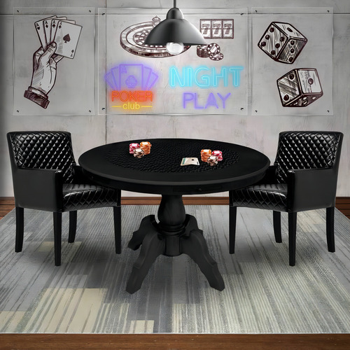 Mesa De Jogos Montreal Preto Com 2 Cadeiras Preto- Gran Belo