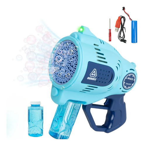 Pistola Burbujas 57 Agujeros Niños A2503-041 Lanza Burbujas + Liquido Azul Gaccoa