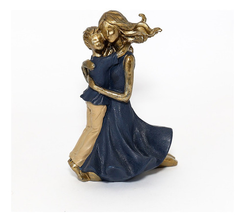 Enfeite Estátua Mãe E Filho Em Resina Cor Azul Dourado Mabruk