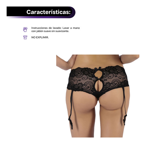 Calzón Corte Bikini De Encaje Y Liguero Lady