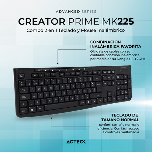 Kit 2 En 1 Teclado Y Mouse Acteck Mk225 Inalambrico Negro