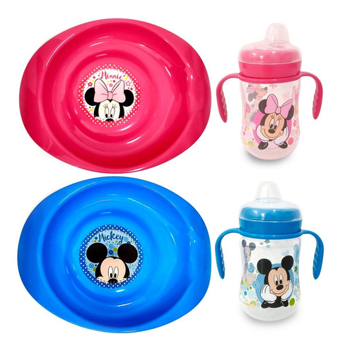 Imagen 1 de 8 de Set Vaso + Plato Para Comer Bebé Disney Mickey Minnie 6m+