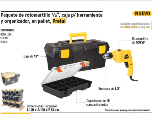 Paquete Kit Rotomartillo Caja De Herramientas Y Organizador