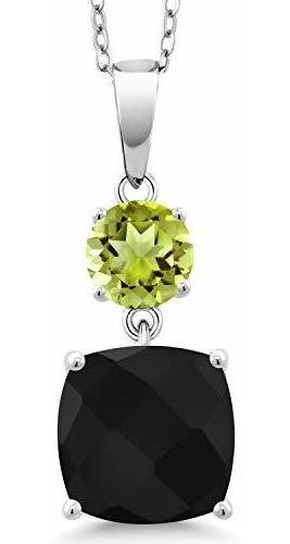 Collar - 4.80 Ct Cushion Checkerboard Black Onyx Green Perid