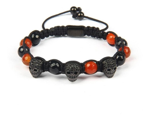 Pulsera Para Hombre Tri-cráneo Calavera Black Diámetro 6 "