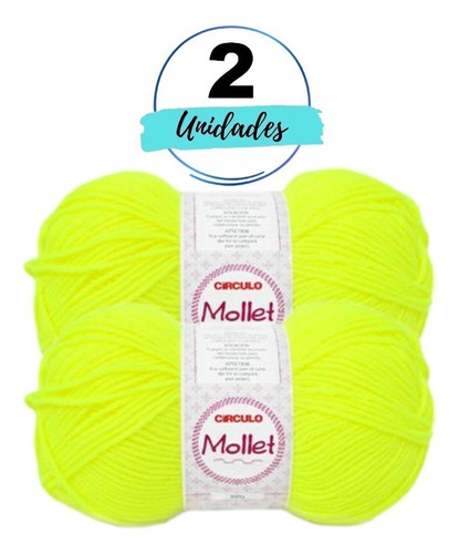 Lã Fio Mollet Tricô E Crochê Kit 2 Novelos Diversas Cores Cor Amarelo Neon 0780