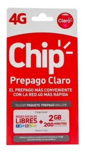 Pack 5 Chip Prepago Claro 2gb + 200 Minutos+ Redes Sociales