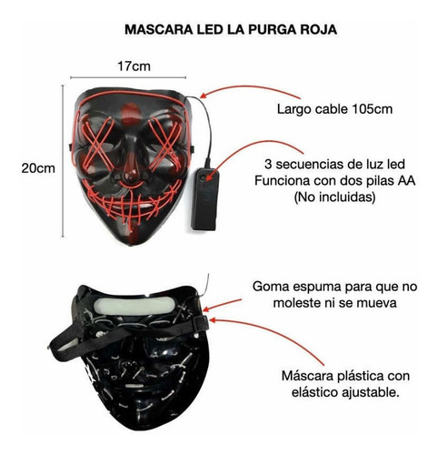 Mascara Luz Led La Purga Halloween The Purge Colores Color Verde
