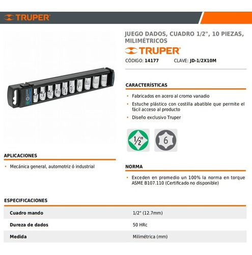 Juego Set 10 Llaves Tubo Bocallaves Enc 1/2 Truper Milimetro