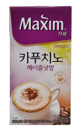 Café Solúvel Coreano Maxim Cappuccino Hazelnut 10 Sachês