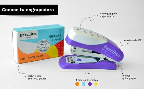 10 Engrapadoras Mini Escolar Barrilito Grapa Estándar 6115a