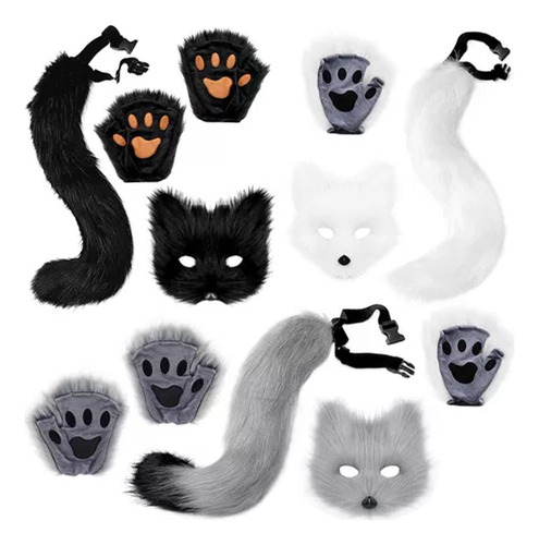 3pcs Juego De Máscara Y Cola De Therian De Gato De Halloween