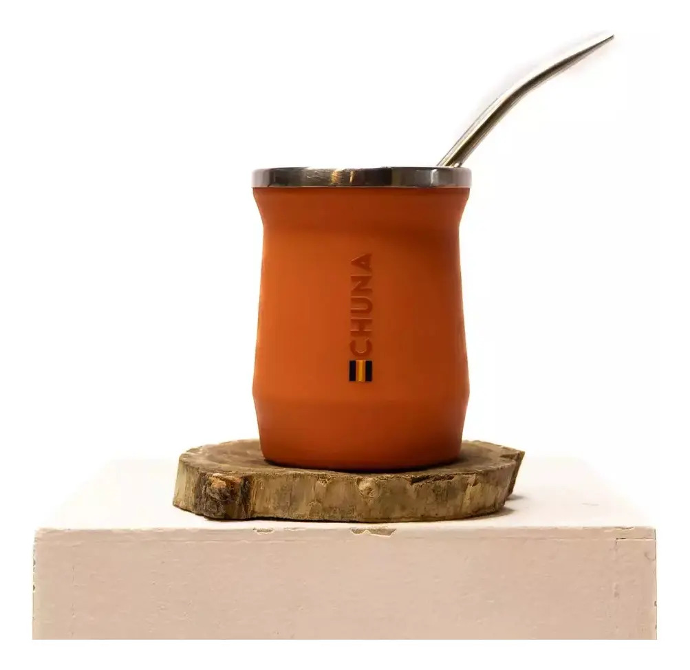 Mate Plástico Y Acero Con Bombilla Helios Chuna Color Naranja