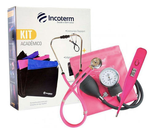 Kit Acadêmico Estetoscópio E Esfigmomanômetro Incoterm Pink