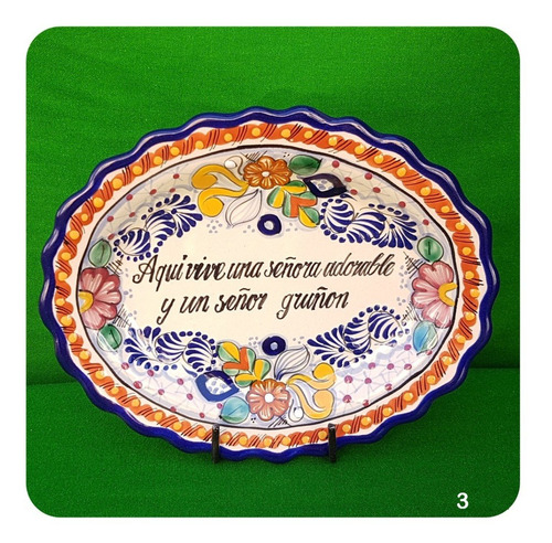 Imagen 1 de 3 de Platón Placa Talavera Poblana C/frase Decorativa Fr 01 Plc